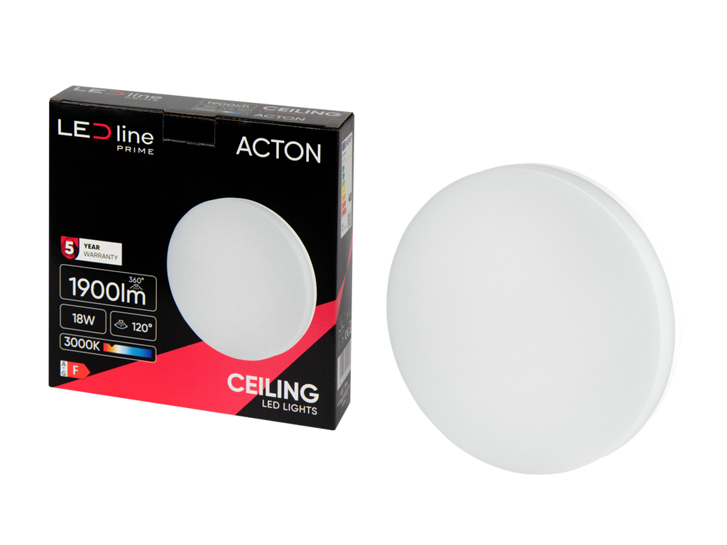 Plafonlamp ACTON 3000K 18W 1900lm rond IP54 wit PRIME