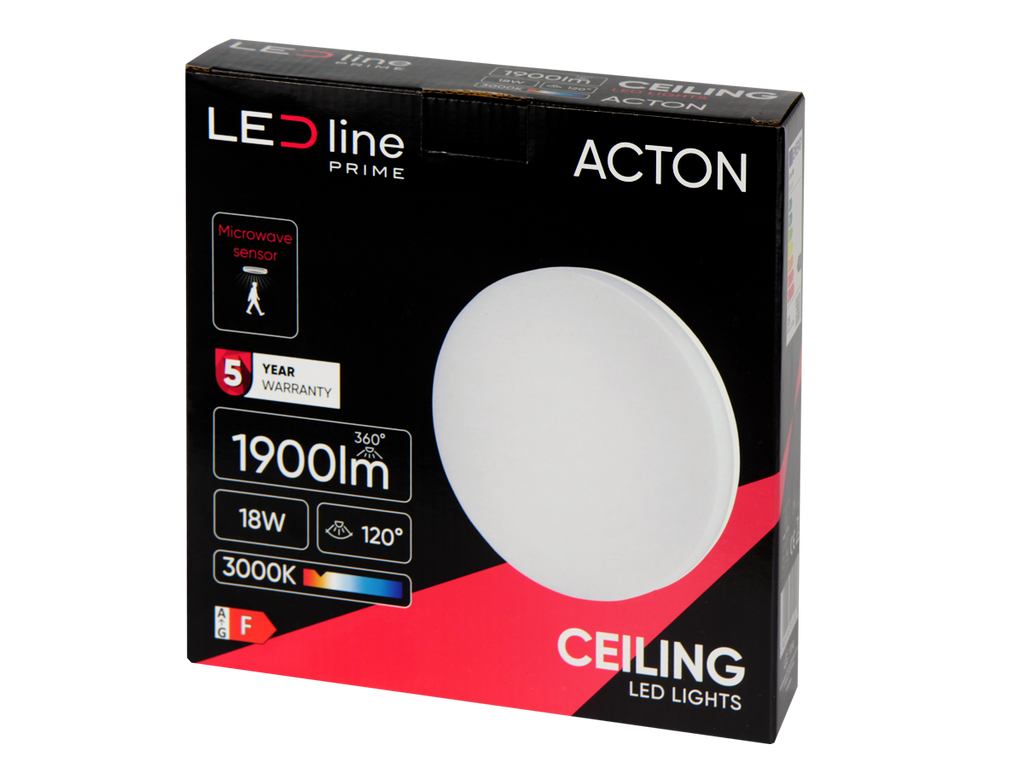 Plafonlamp ACTON 3000K 18W 1900lm rond IP54 wit PRIME bewegingssensor