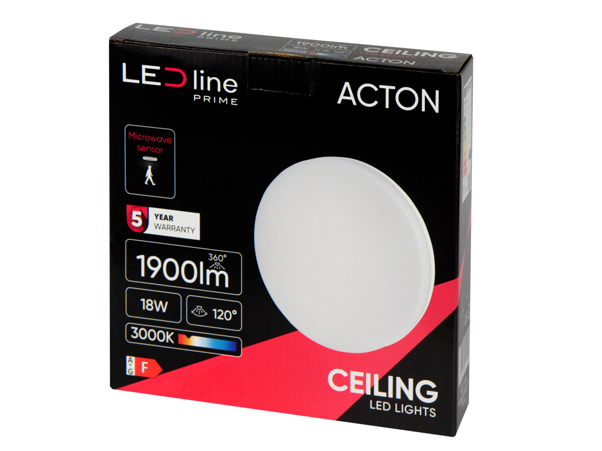 Plafonlamp ACTON 3000K 18W 1900lm rond IP54 wit PRIME bewegingssensor