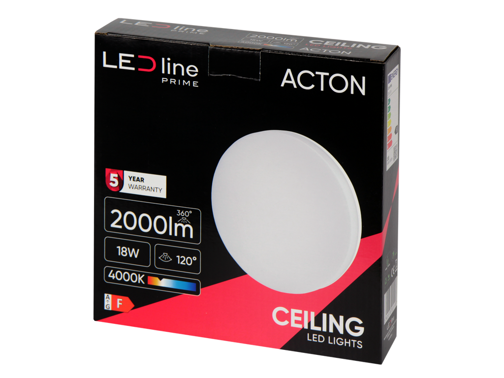 Plafonlamp ACTON 4000K 18W 2000lm rond IP54 wit PRIME