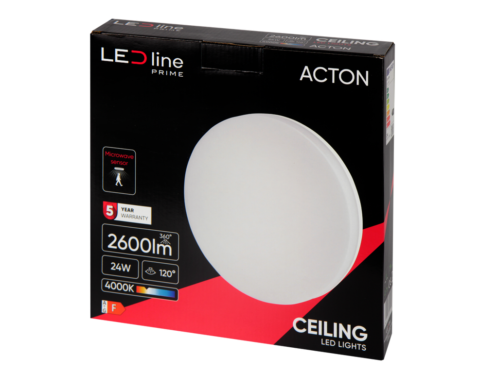 Plafonlamp ACTON 4000K 24W 2600lm rond IP54 wit PRIME bewegingssensor