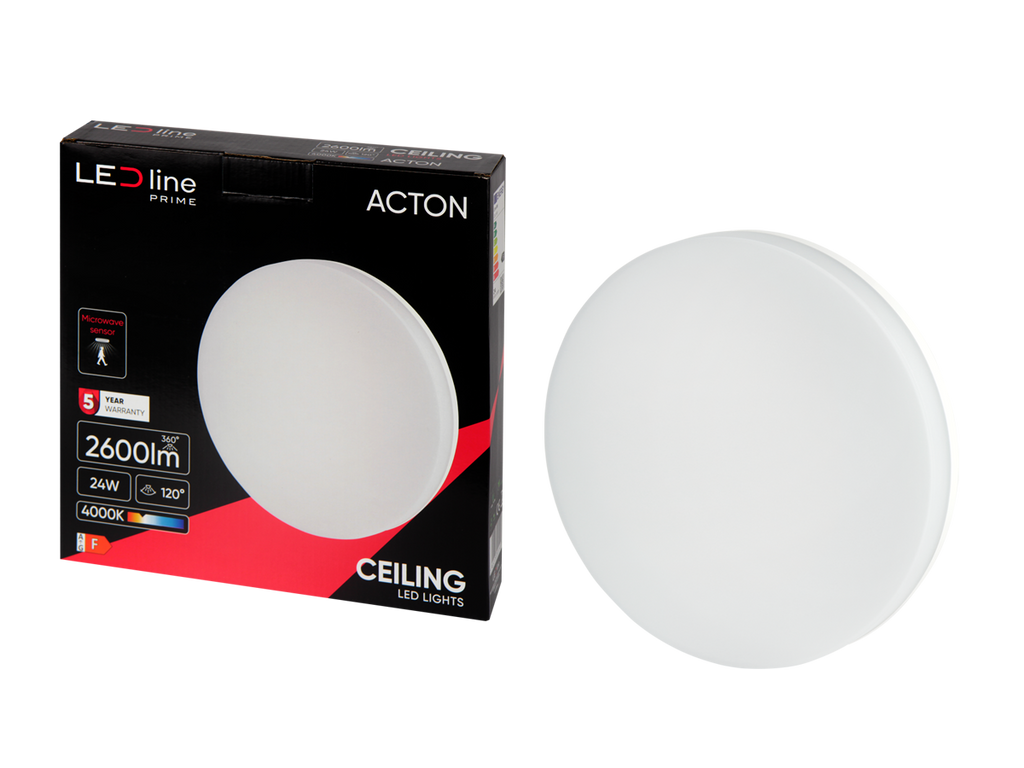 Plafonlamp ACTON 4000K 24W 2600lm rond IP54 wit PRIME bewegingssensor