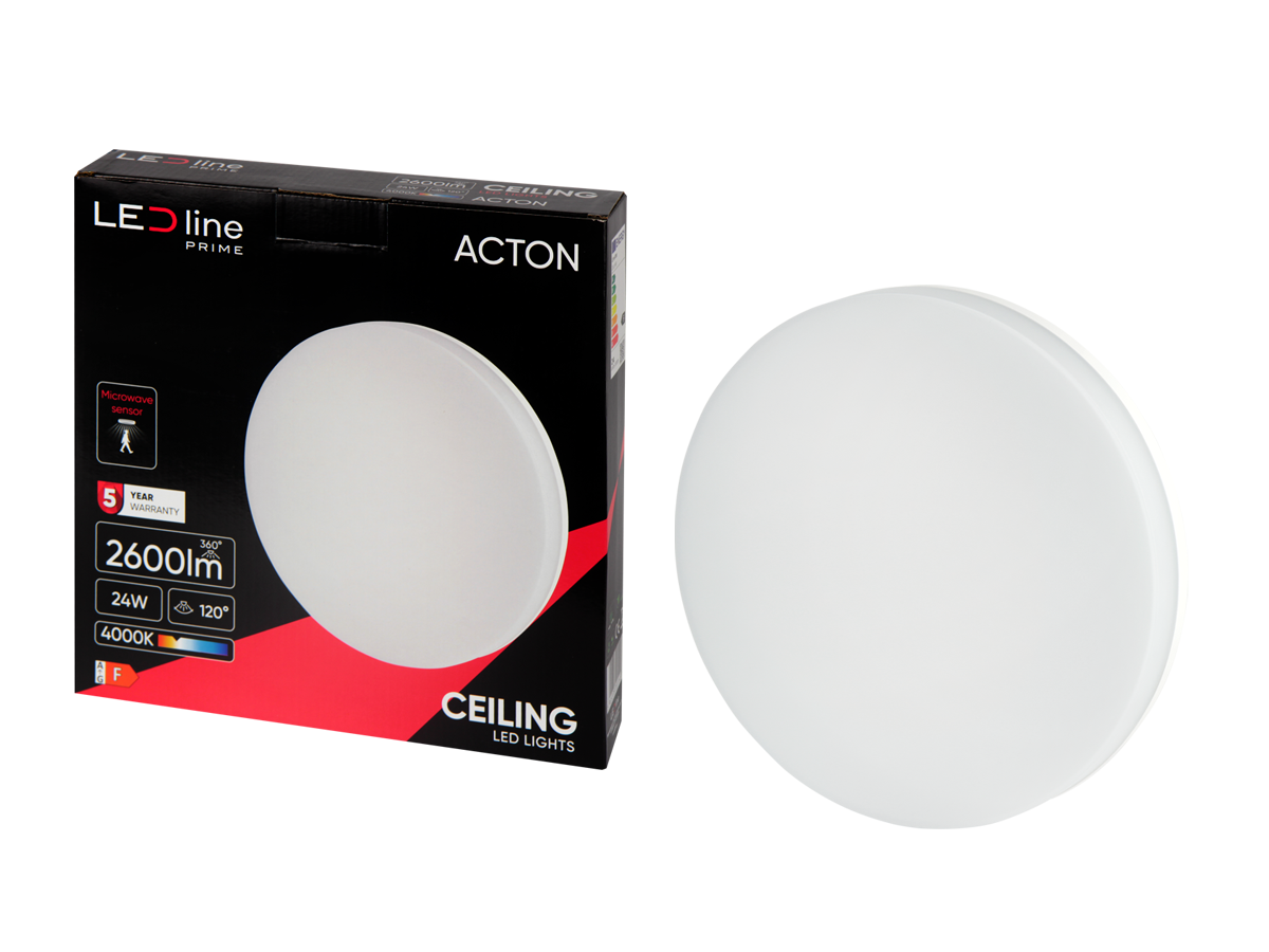 Plafonlamp ACTON 4000K 24W 2600lm rond IP54 wit PRIME bewegingssensor
