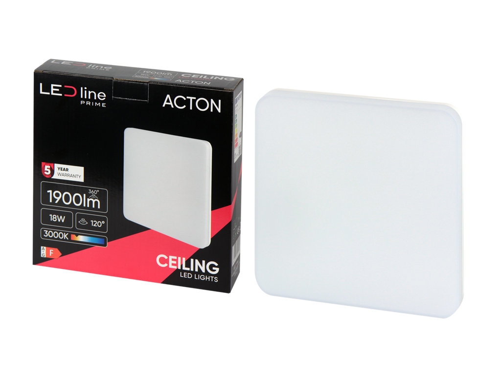 Plafonlamp ACTON 3000K 18W 1900lm vierkant IP54 wit PRIME