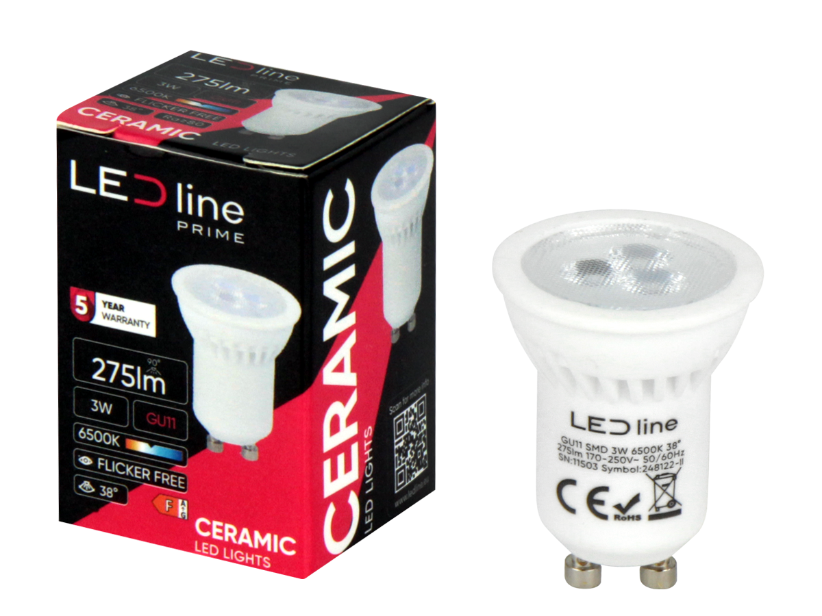 LED-lamp GU11 6500K 3W 330lm 230V 38° GU10 Keramiek PRIME