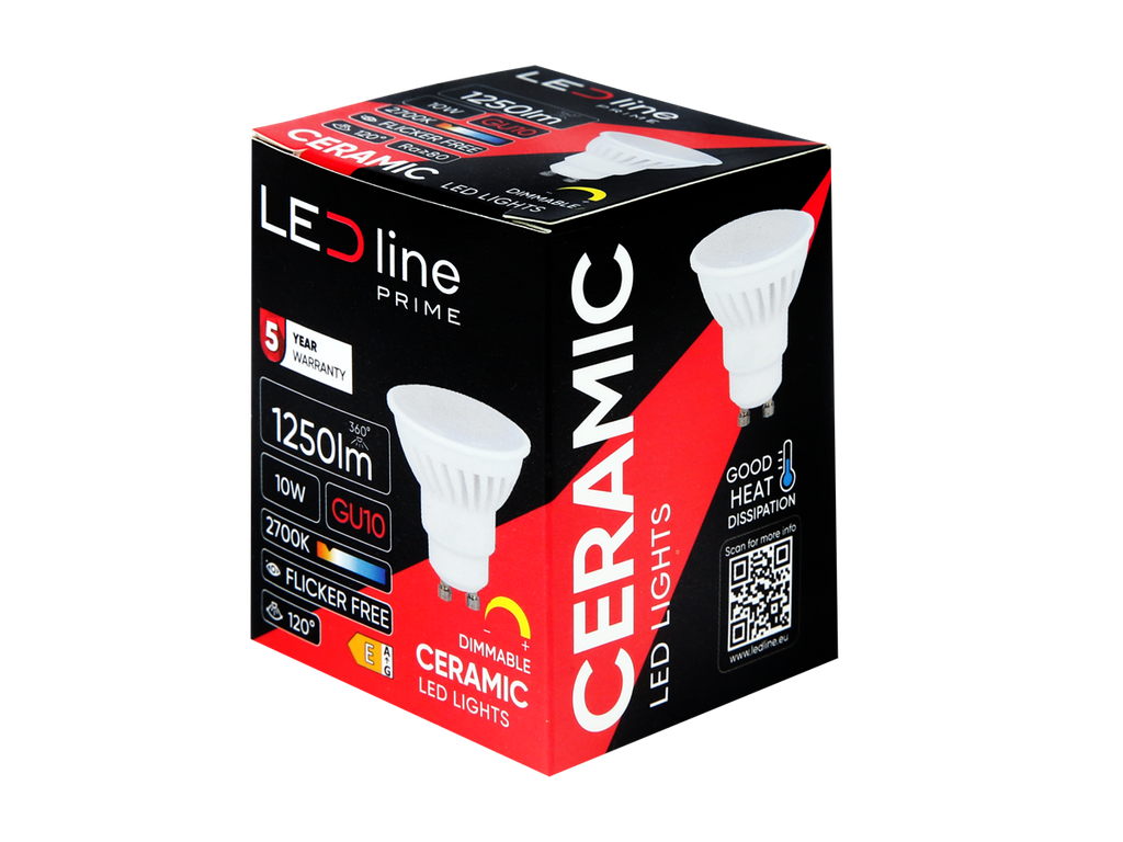 LED-lamp GU10 2700K 10W 1250lm 230V 120 ° DIM Keramiek PRIME