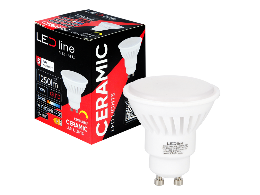 LED-lamp GU10 2700K 10W 1250lm 230V 120 ° DIM Keramiek PRIME