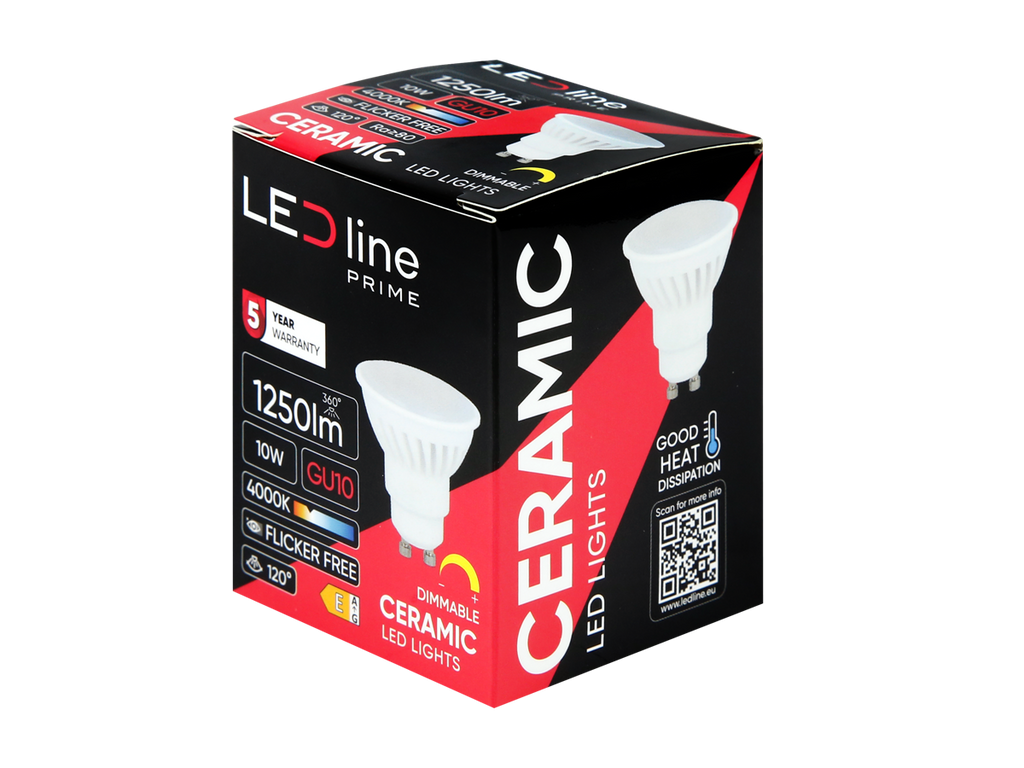 LED-lamp GU10 4000K 10W 1250lm 230V 120 ° DIM Keramische prime