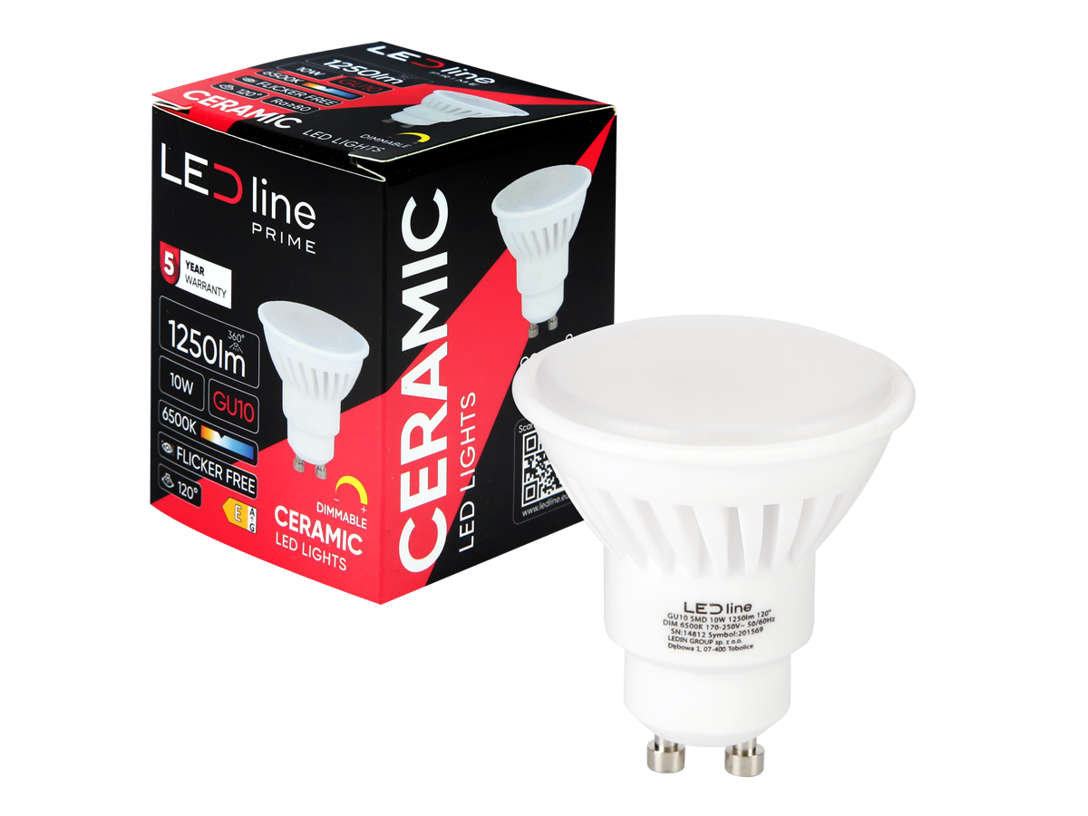 LED-lamp GU10 6500K 10W 1250lm 230V 120 ° DIM Keramische prime