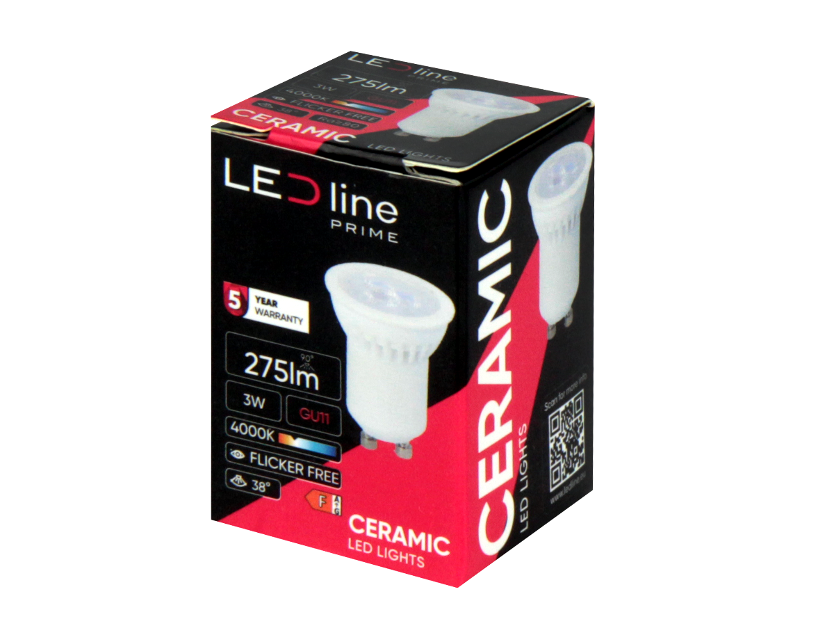 LED-lamp GU11 4000K 3W 330lm 230V 38° GU10 Keramiek PRIME