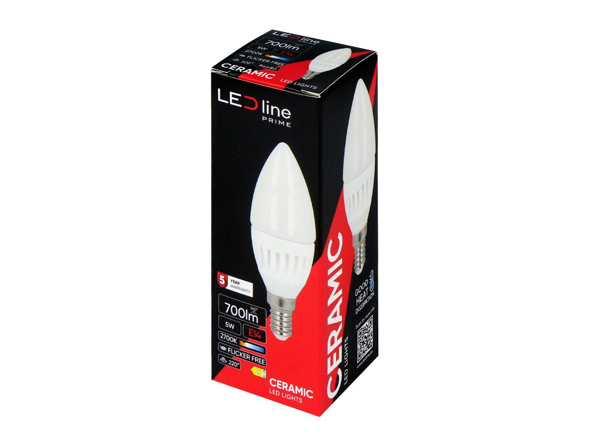 LED-lamp E14 2700K 5W 700lm 230V 220 ° C37 Keramiek PRIME