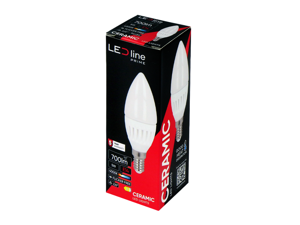 LED-lamp E14 4000K 5W 700lm 230V 220 ° C37 Keramiek PRIME