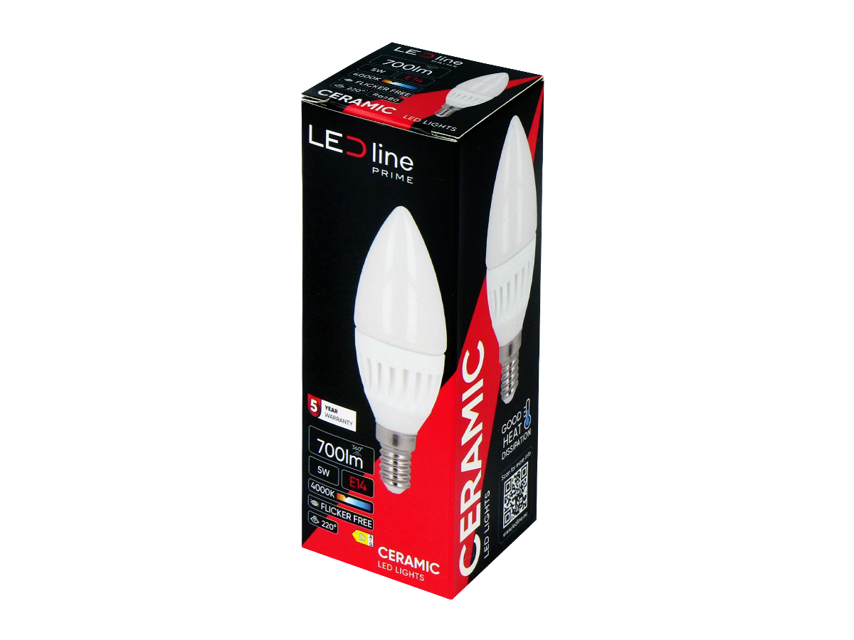 LED-lamp E14 4000K 5W 700lm 230V 220 ° C37 Keramiek PRIME