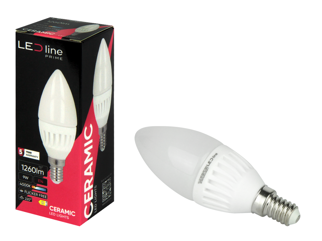 LED-lamp E14 4000K 9W 1260lm 230V 220 ° C37 Keramiek PRIME