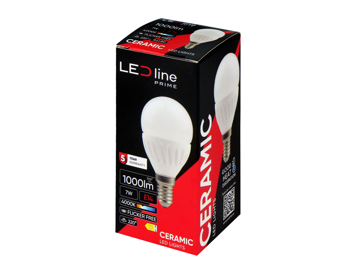 LED-lamp E14 4000K 7W 1000lm 230V 220 ° G45 Keramiek PRIME