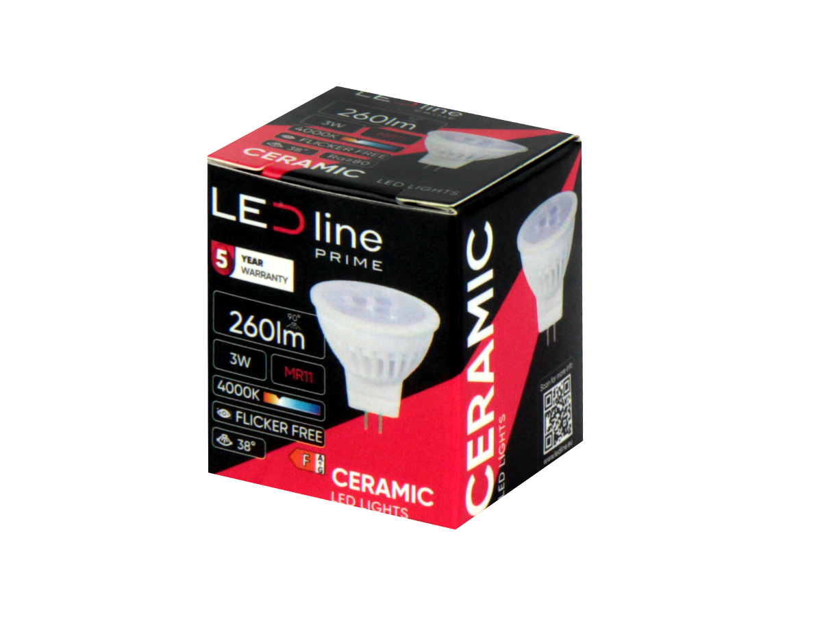LED-lamp MR11 4000K 3W 330lm 10-14V AC/DC 38° GU5.3 Keramiek PRIME