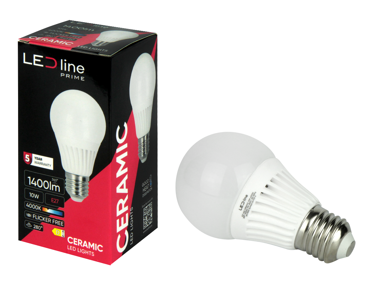 LED-lamp E27 2700K 10W 1400lm 230V 280° A60 Keramiek PRIME