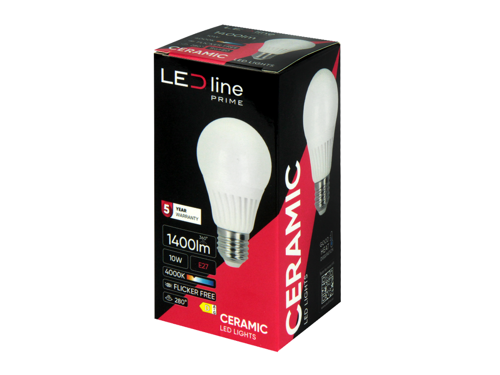 LED-lamp E27 4000K 10W 1400lm 230V 280° A60 Keramiek PRIME