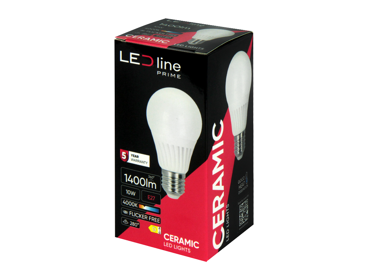 LED-lamp E27 2700K 10W 1400lm 230V 280° A60 Keramiek PRIME
