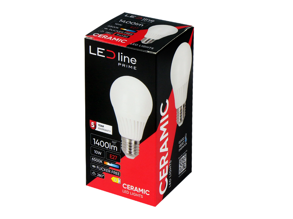 LED-lamp E27 6500K 10W 1400lm 230V 280° A60 Keramiek PRIME