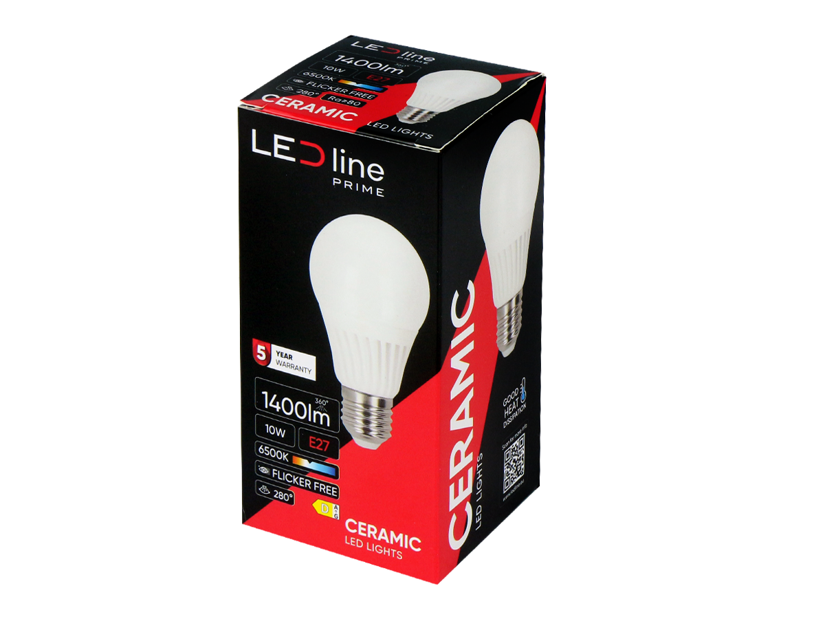 LED-lamp E27 6500K 10W 1400lm 230V 280° A60 Keramiek PRIME