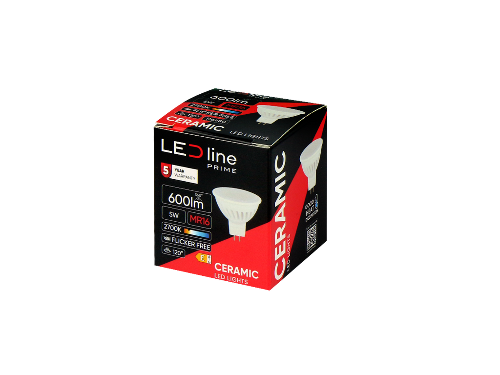 MR16 2700K 5W 600lm 10-18V AC/DC 120 ° GU5.3 PRIME Keramiek