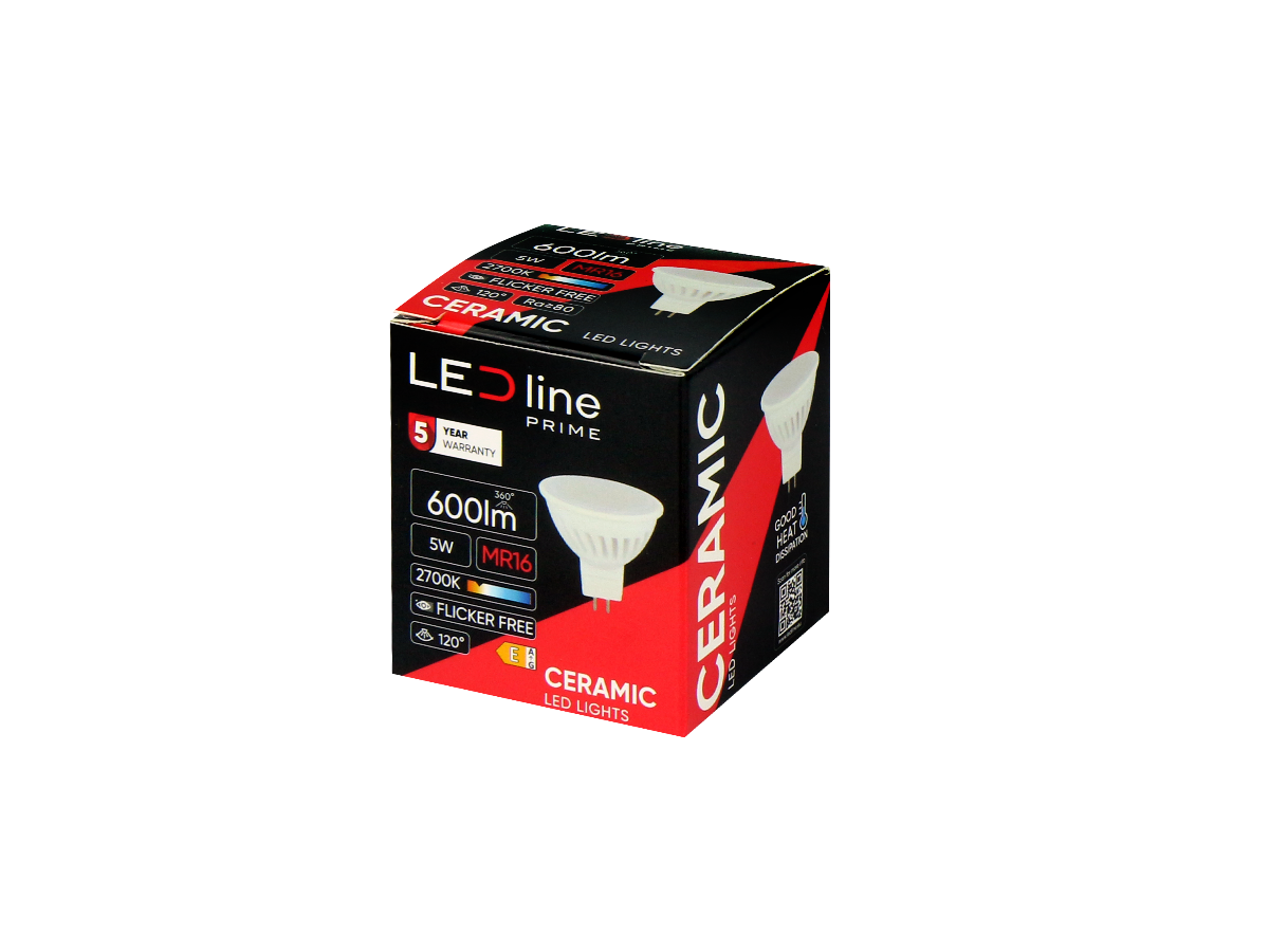 MR16 2700K 5W 600lm 10-18V AC/DC 120 ° GU5.3 PRIME Keramiek