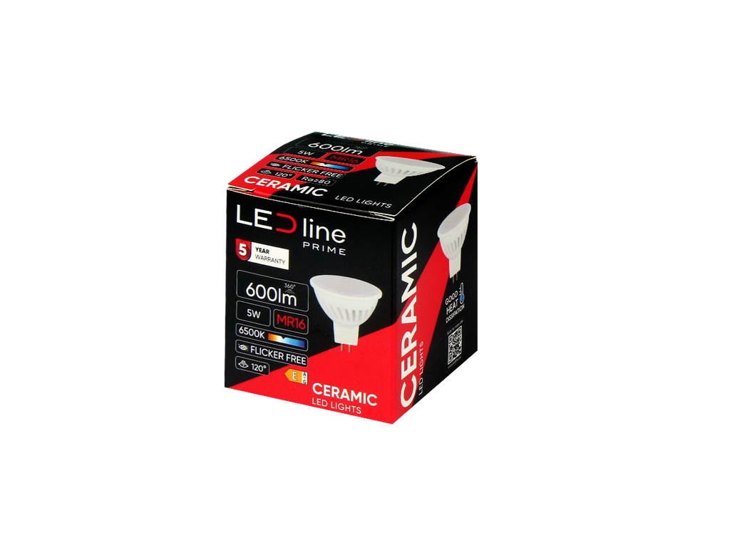 MR16 6500K 5W 600lm 10-18V AC/DC 120 ° GU5.3 PRIME Keramiek