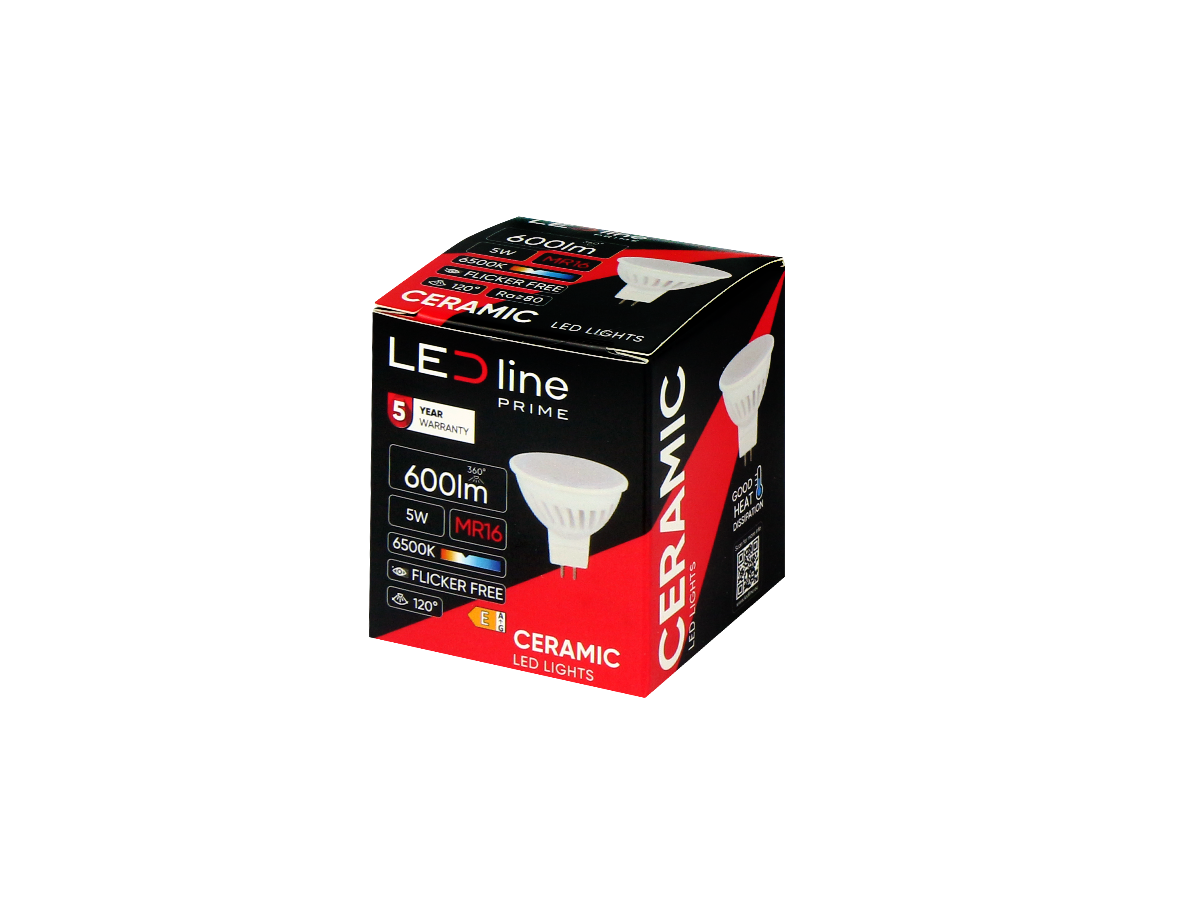 MR16 6500K 5W 600lm 10-18V AC/DC 120 ° GU5.3 PRIME Keramiek