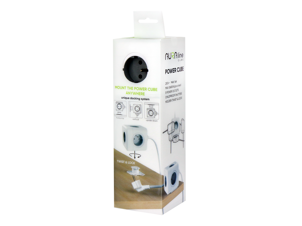 Verlengsnoer CUBE 5 sockets 1,5m 16A/3680W AURA line