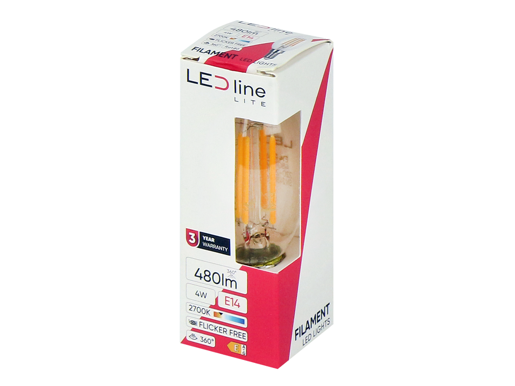 LED-lamp E14 2700K 4W 480lm 230V 360 ° FILAMENT C35 LITE Glas