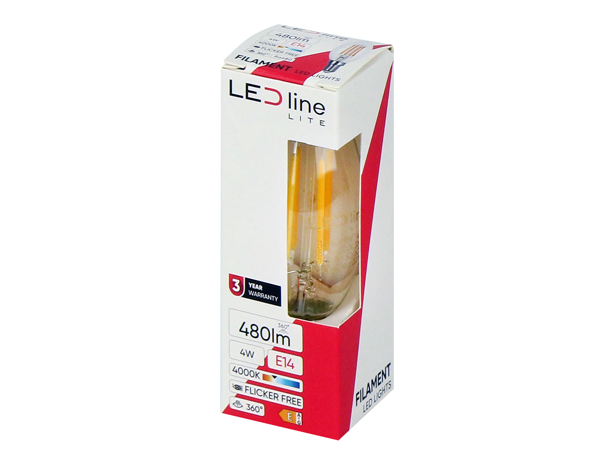 LED-lamp E14 4000K 4W 480lm 230V 360 ° FILAMENT C35 LITE Glas
