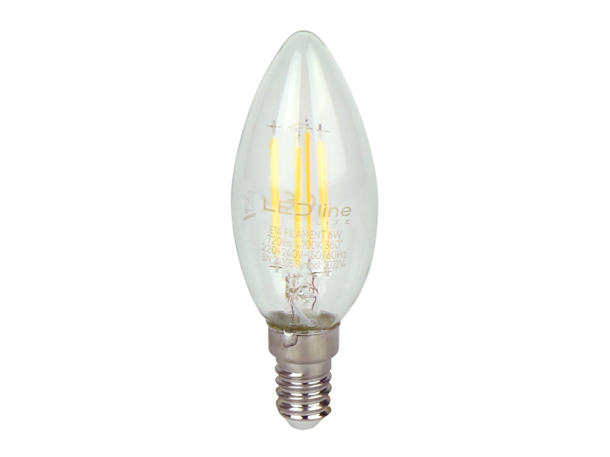 LED-lamp E14 2700K 6W 720lm 230V 360 ° FILAMENT C35 LITE Glas