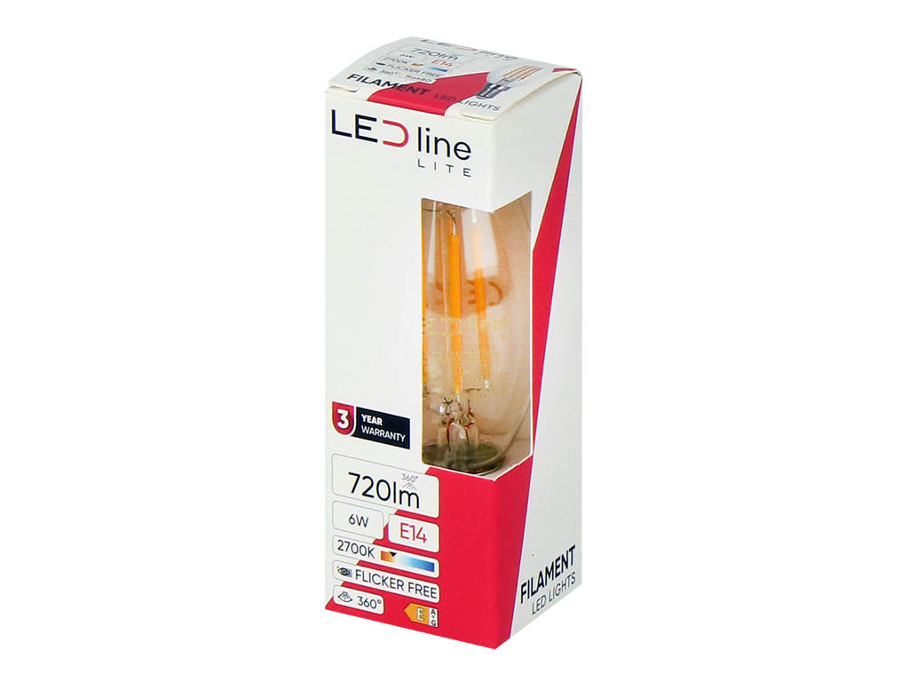 LED-lamp E14 2700K 6W 720lm 230V 360 ° FILAMENT C35 LITE Glas