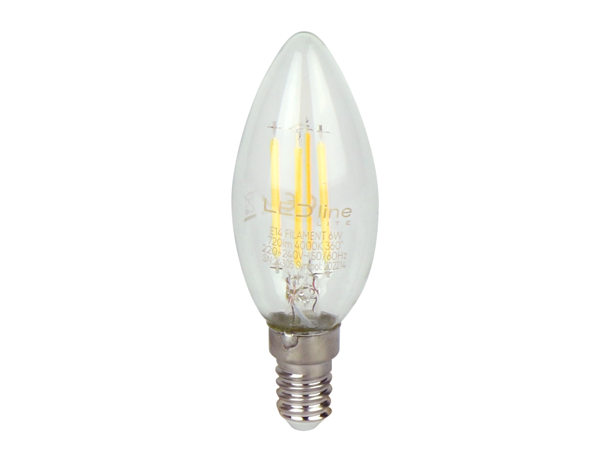 LED-lamp E14 4000K 6W 720lm 230V 360 ° FILAMENT C35 LITE Glas