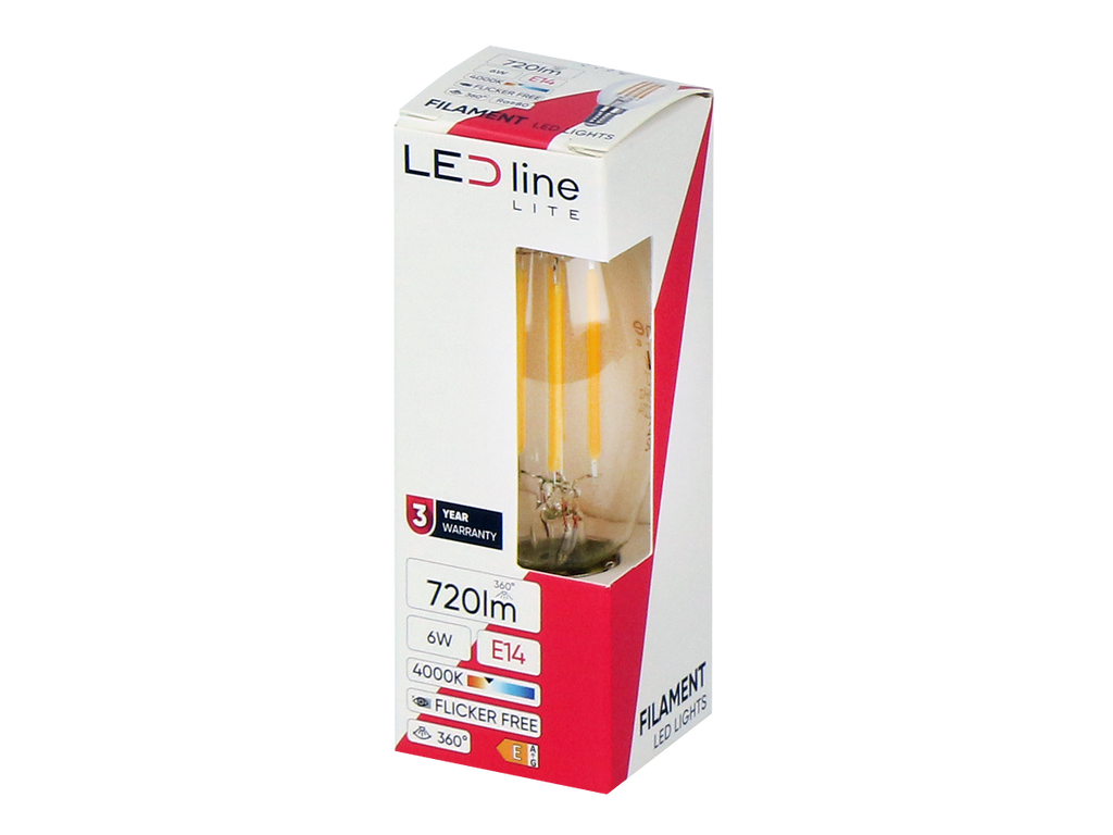 LED-lamp E14 4000K 6W 720lm 230V 360 ° FILAMENT C35 LITE Glas
