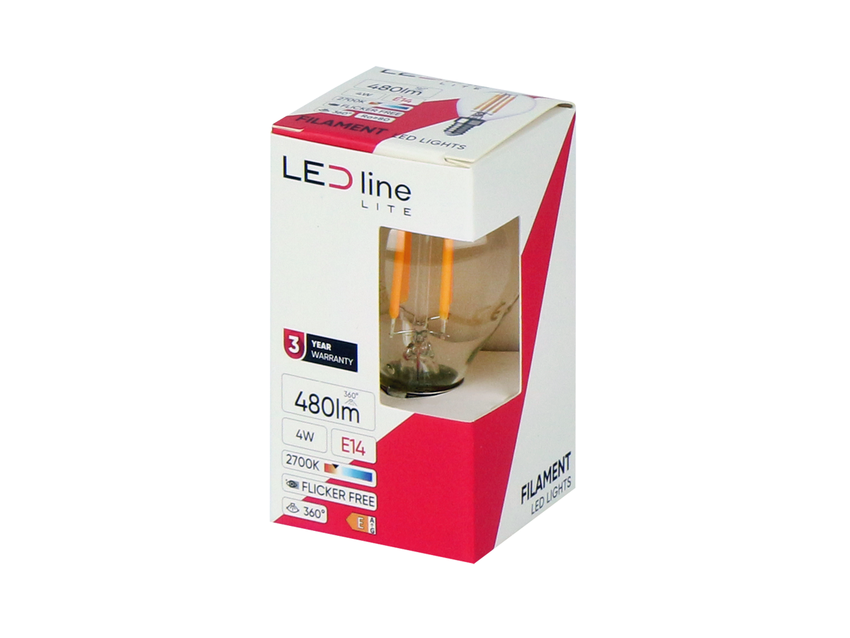 LED-lamp E14 2700K 4W 480lm 230V 360 ° FILAMENT G45 LITE Glas