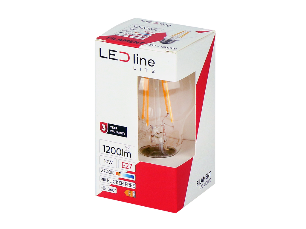 LED-lamp E27 2700K 10W 1200lm 230V 360° FILAMENT A60 Glas LITE