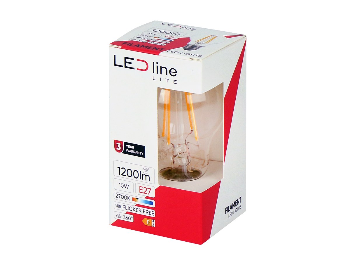 LED-lamp E27 2700K 10W 1200lm 230V 360° FILAMENT A60 Glas LITE
