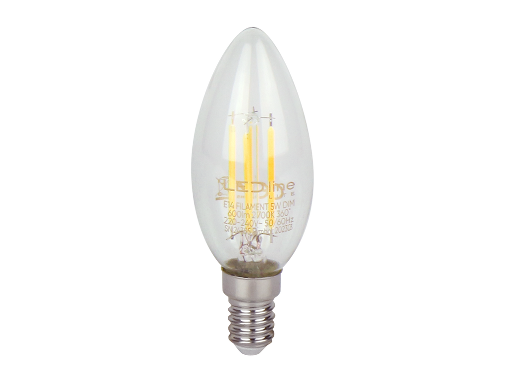 LED-lamp E14 2700K 5W 600lm 230V 360 ° FILAMENT C35 DIM Glass LITE