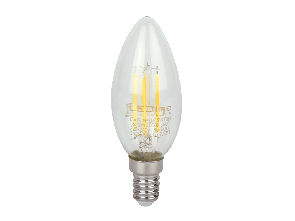 LED-lamp E14 4000K 5W 600lm 230V 360 ° FILAMENT C35 DIM Glass LITE