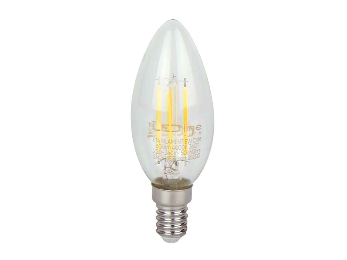 LED-lamp E14 4000K 5W 600lm 230V 360 ° FILAMENT C35 DIM Glass LITE