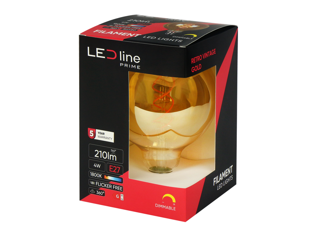 LED-lamp E27 1800K 4W 210lm 230V 360 ° FILAMENT G125 DIM Glass Golden PRime