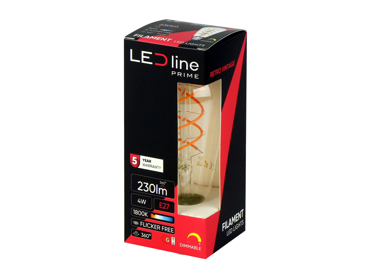 LED-lamp E27 1800K 4W 230lm 230V 360 ° FILAMENT ST64 SIM Glazen prime