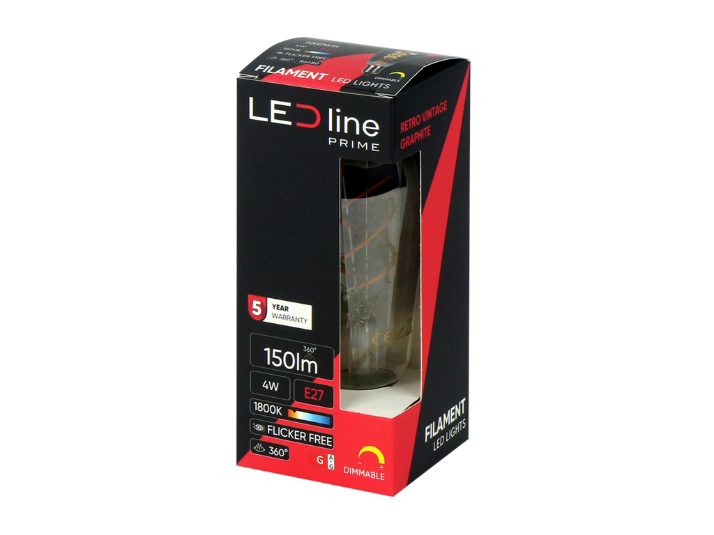 LED-lamp E27 1800K 4W 150lm 230V 360 ° FILAMENT ST64 DIM Grafietglas PRIME