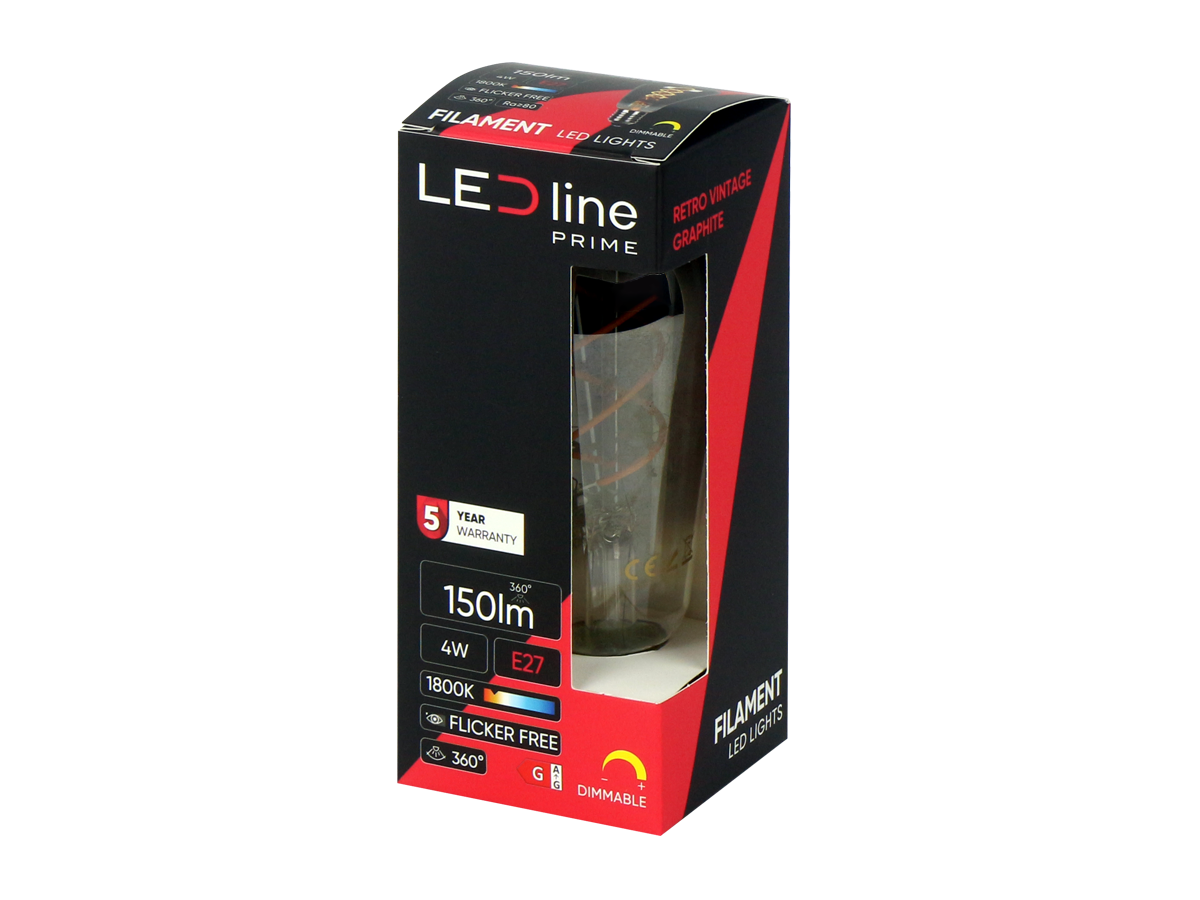 LED-lamp E27 1800K 4W 150lm 230V 360 ° FILAMENT ST64 DIM Grafietglas PRIME