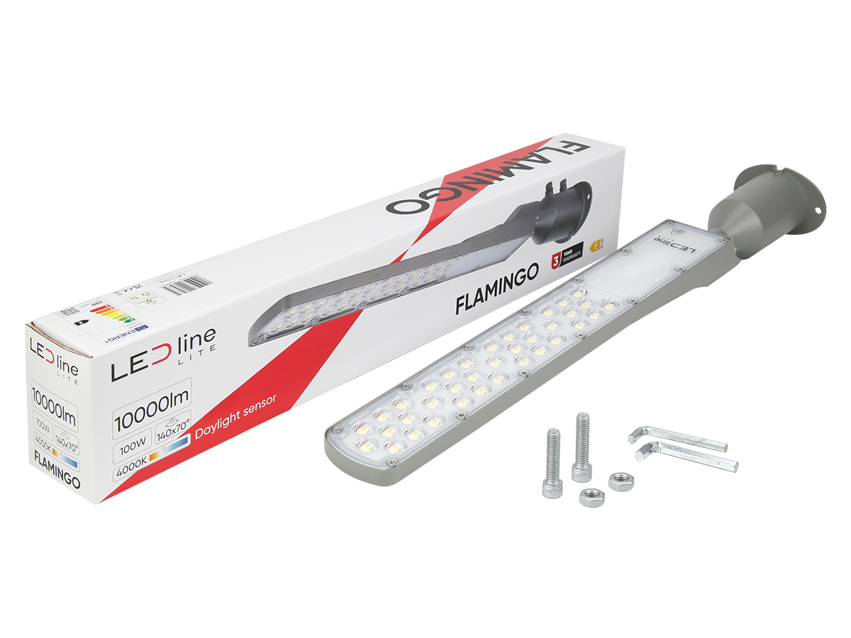 Wegverlichting Armatuur FLAMINGO 4000K 100W 10000lm IP65 grijs LITE