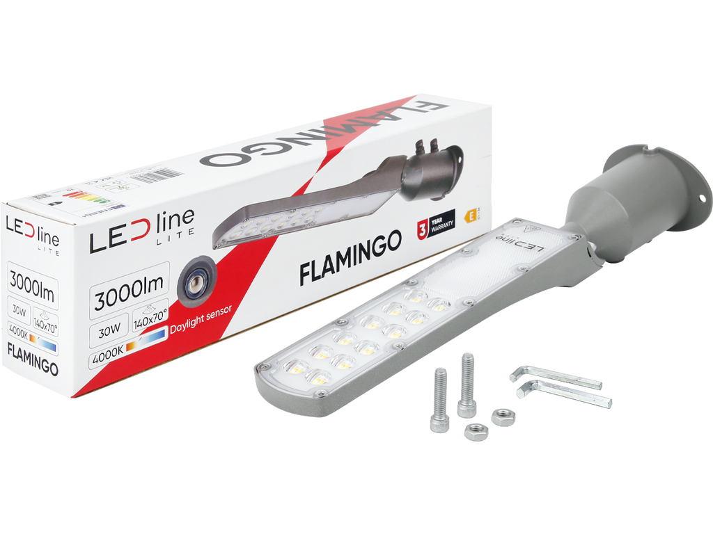 Wegverlichting Armatuur FLAMINGO 4000K 30W 3000lm IP65 grijs LITE schemeringssensor