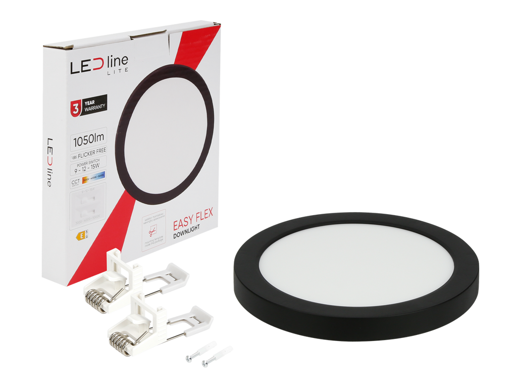 Downlight EASY FLEX 3CCT(3K/4K/5K) 9/12/15W 1050lm rond IP20 zwart LITE