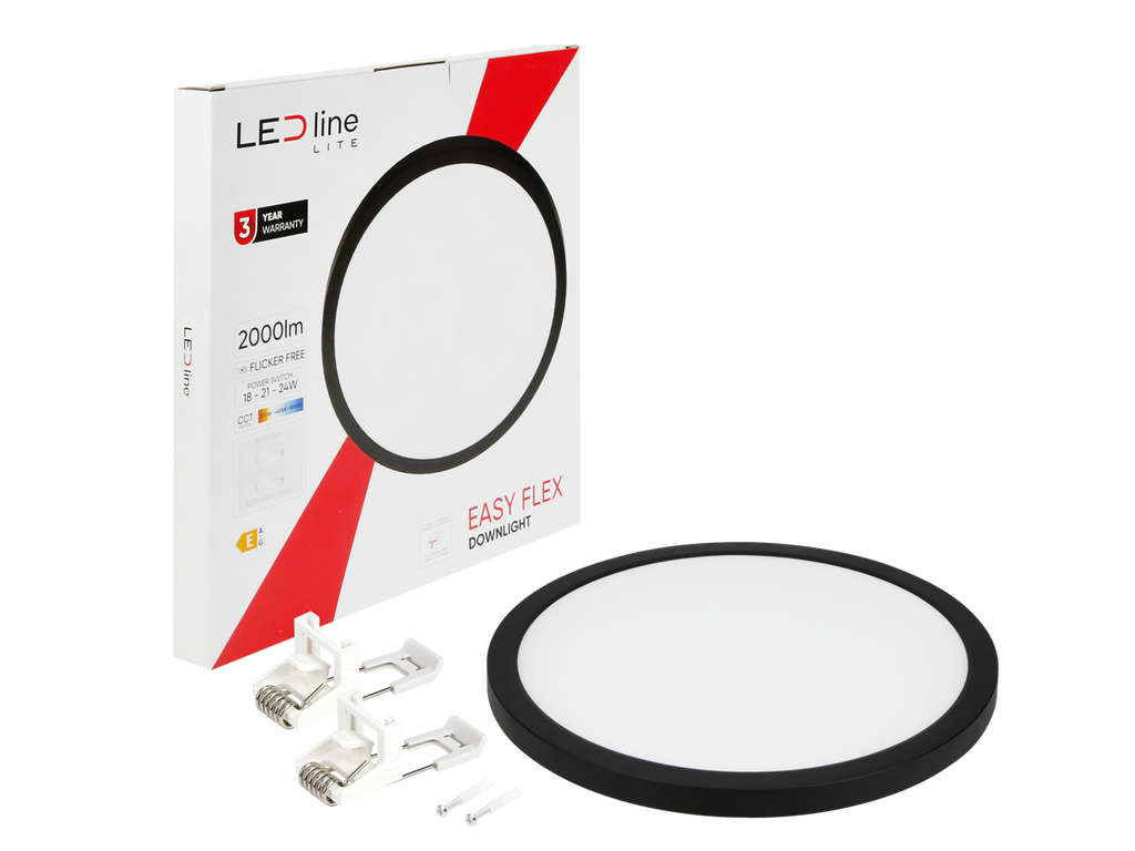 Downlight EASY FLEX 3CCT(3K/4K/5K) 18/21/24W 2000lm rond IP20 zwart LITE